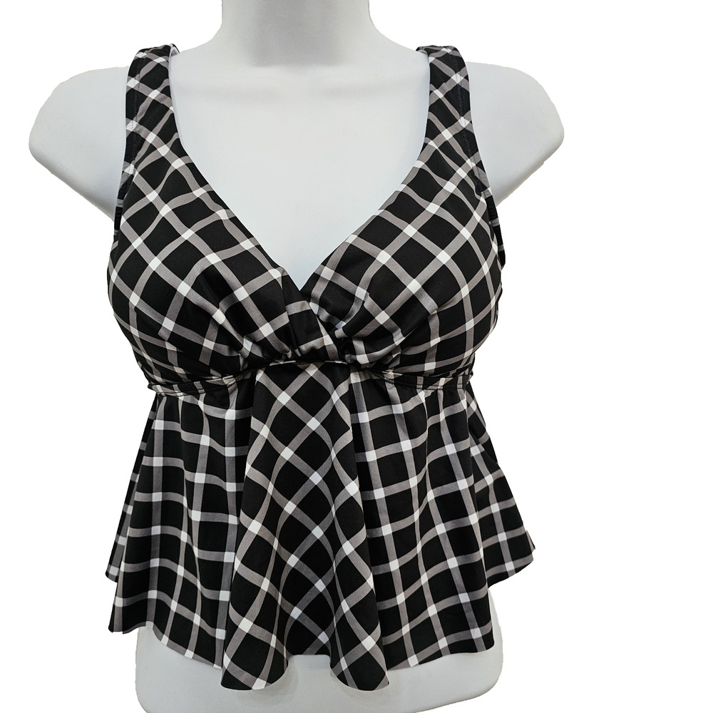 NWT Kona Sol Womens Cropped Tankini Top Black White S Cottagecore Resortwear